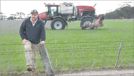  ??  ?? REACHING POTENTIAL: and pulse crops.
Wonwondah farmer Jason Pymer is hoping for some decent rain to bolster his grain