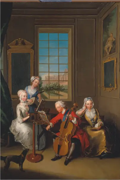  ??  ?? The Music Party: Frederick, Prince of Wales, with his Three Eldest Sisters (1733), by Philippe Mercier