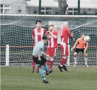  ??  ?? Seaham Red Star (red/white) taking on North Shields (blue) at Seaham Town Park, on Saturday.