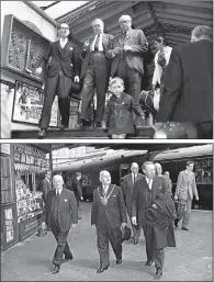  ??  ?? POLITICIAN POWER: Above, Hugh Gaitskell front right; top, Harold Wilson, second from, left at Sheffield Station.