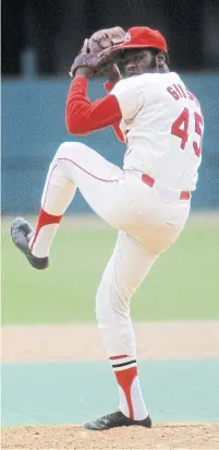  ?? FOCUS ON SPORT GETTY IMAGES ?? St. Louis Cardinals pitcher Bob Gibson won at least 20 games five times and struck out 3,117 batters over 17 seasons.