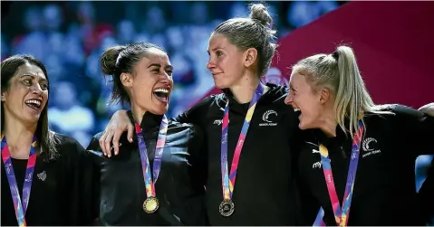  ?? GETTY IMAGES/PHOTOSPORT ?? Clockwise from left, Pulse team-mates Katrina Rore and Karin Burger celebrate winning last year’s domestic title; the Silver Ferns with their 2019 World Cup gold medals; former Ferns coaches Janine Southby and Yvette McCausland­Durie react to another loss; Netball NZ chief executive Jennie Wyllie; and Netball Australia chief executive Marne Fechner.