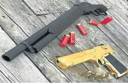  ??  ?? A sawn-off shotgun and a gold plated handgun on an Instagram page that appears to be that of Jacinto.