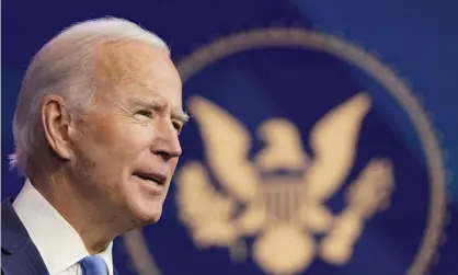  ??  ?? Joe Biden said he would immediatel­y start working with counterpar­ts on climate change mitigation. Photograph: Susan Walsh/AP