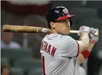  ?? CURTIS COMPTON - ASSOCIATED PRESS ?? In this April 19, 2017, file photo, Washington Nationals’ Ryan Zimmerman watches his grand slam off Atlanta Braves pitcher Ian Krol during the eighth inning of a baseball game in Atlanta. Zimmerman has been offering his thoughts, as told to AP in a diary of sorts, while waiting for baseball to return.