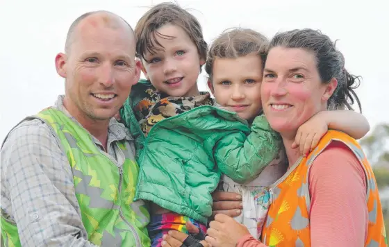  ??  ?? Andrew, Wilfy, Hope and Nicola Hughes at home at Flowerpot in southern Tasmania.
Picture: Justin Smith