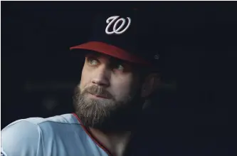  ?? AL BELLO
GETTY IMAGES ?? Bryce Harper looks on during their game at Yankee Stadium on June 12.