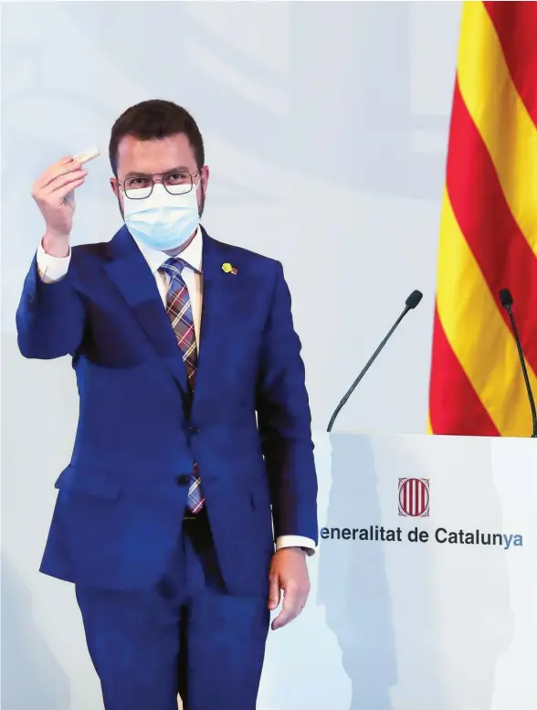  ?? EFE ?? El presidente de la Generalita­t de Cataluña, Pere Aragonès, este jueves