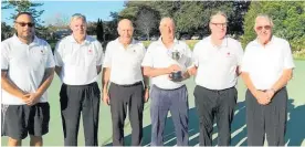  ?? Photos / Supplied ?? Bowls Te Awamutu Senior men’s team with the Vagg Cup: Barry Rajendram (left), Brett Denton, John Apeldoorn, Terry Osment, Warwick Flintoff and Doug Conway.