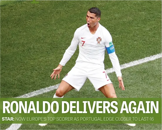  ?? Picture: Reuters ?? ON SONG. Portuguese captain Cristiano Ronaldo celebrates after scoring a goal against Morocco in the World Cup game at Luzhniki Stadium yesterday. Portugal won 1-0.