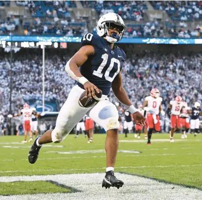  ?? BARRY REEGER/AP ?? Penn State running back Nick Singleton leads the Nittany Lions in rushing with 863 yards, is sixth in the Big Ten with 78.5 yards per game and ranks 11th nationally with 6.54 yards per carry.