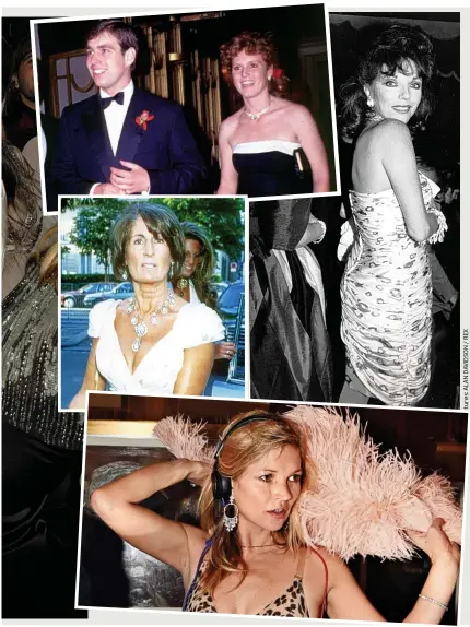  ??  ?? Celebrity clubbers: Pictured at Annabel’s (clockwise, from left), Naomi Campbell, Prince Andrew and Fergie, Joan Collins, Kate Moss — and Lady Annabel herself