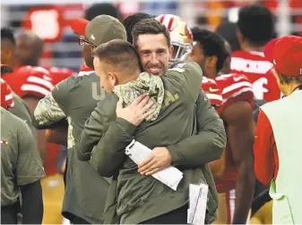  ?? Ezra Shaw / Getty Images ?? Kyle Shanahan celebrates after his first win in 10 games as an NFL head coach. “The guys knew how much it meant to me,” Shanahan said, “and I knew how much it meant to them.”