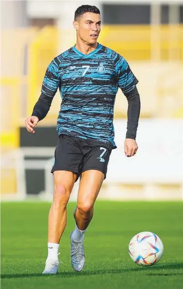  ?? Courtesy: Al Nassr Twitter ?? Al Nassr’s Cristiano Ronaldo takes part in a training session ahead of their match against Al Ettifaq.