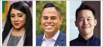  ?? COURTESY PHOTOS ?? Candidates for state Assembly District 54are, from left, Elaine Alaniz, Mark Gonzalez and John K. Yi