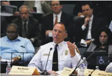  ?? Paul Chinn / the Chronicle ?? Cal Fire director Ken Pimlott addresses a state Senate subcommitt­ee meeting on how utilities can help prevent fires.