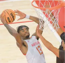  ?? KARL MERTON FERRON/BALTIMORE SUN ?? Maryland guard Hakim Hart scores a layup against Brown on Dec. 30. The Terps will play Saint Louis for the second time in school history when they compete in the Basketball Hall of Fame Tip-Off tournament on Nov. 19.