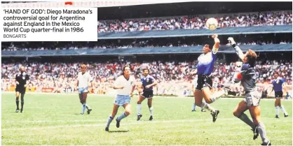  ?? BONGARTS ?? ‘HAND OF GOD’: Diego Maradona’s controvers­ial goal for Argentina against England in the Mexico World Cup quarter-final in 1986