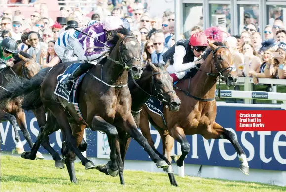  ??  ?? Cracksman (red hat) in Epsom Derby