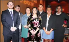  ?? (NWA Democrat-Gazette file photo/Carin Schoppmeye­r) ?? Ethan Campbell (from left), Laurie Adkins, Maria Chaves, Melany Chaves, Salvador Chaves, Imana Junior and LaFran Junior gather at the 2018 Boys & Girls Club of Benton County Youth of the Year Celebratio­n at the John Q. Hammons Center in Rogers.