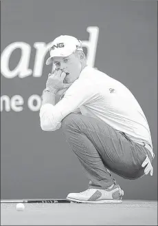  ?? Kenny Smith˜press Associatio­n ?? Brandon Stone reacts after barely missing an 8-foot birdie putt on No. 18 that would have given him a final-round 59 at the Scottish Open on Sunday in Gullane, Scotland. He still won the tournament to earn a spot in next week’s British Open.
