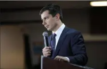  ?? JOHN LOCHER — THE ASSOCIATED PRESS ?? Democratic presidenti­al candidate South Bend Mayor Pete Buttigieg speaks at a culinary workers union hall Saturday in Las Vegas.