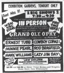  ??  ?? An ad that ran in the Sep. 13, 1949 edition promoted a concert at Exhibition Gardens of Grand Ole Opry’s Hank Williams, Minnie Pearl, Ernest Tubb, Cowboy Copas, Lazy Jim Day and Lew Childre.