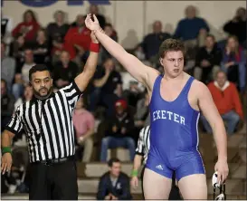  ?? BEN HASTY — MEDIANEWS GROUP ?? Exeter’s Robbie Unruh won the Disrict 3-3A title at 285 pounds Saturday.