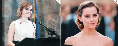  ??  ?? (1) Emma Watson en su discurso #Heforshe en Naciones Unidas. (2) La actriz es activista y luchadora de los derechos de la mujer, y es un ícono feminista.