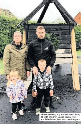  ??  ?? Aimee Fellows, 30, and Michael Dixon, 31, with children Jacob Dixon, five, and Edie Dixon, two, who use the park