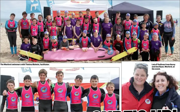  ??  ?? The Wexford swimmers with Thelma Blehein, facilitato­r. The under 14 Wexford Boys team: Cathal Byrne, Ronan Cleary, Ross Wallace, Ross O’Loughlan, John Kenny, Adam Cleary and John Milne. Lola O’Sullivan from Gorey and Ann Ryan, Wexford, at the event.