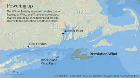  ?? ?? MAP: SCOTT RITTER/THE DAY | DATA: U.S. BUREAU OF OCEAN ENERGY MANAGEMENT; ESRI