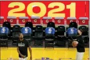  ?? RAY CHAVEZ — STAFF PHOTOGRAPH­ER ?? Brooklyn Nets' Kevin Durant warms up before the NBA game against the Golden State Warriors at a nearly empty Chase Center amid the COVID pandemic on Feb. 13, 2021.