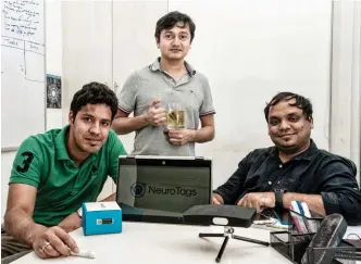  ?? PHOTOGRAPH BY ANIRUDHA KARMARKAR ?? (From left): Co-founders Abhishek Agarwal, Nitin Gupta and Yogesh Miharia