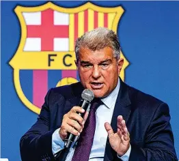  ?? ?? Joan Laporta, presidente del FC Barcelona, ayer, durante su comparecen­cia.