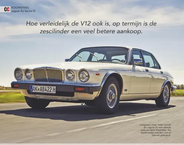  ??  ?? Langzaam maar zeker wordt
de Jaguar XJ een steeds populairde­re klassieker. De spaakwiele­n werden niet af
fabriek geleverd.