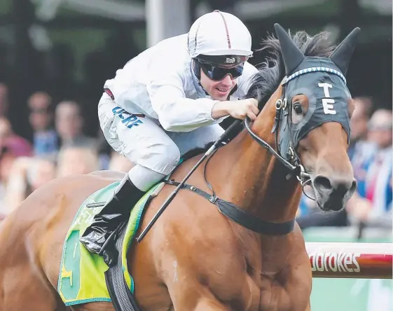  ?? Picture: GETTY IMAGES ?? Ryan Maloney rides the Toby Edmonds-trained Eptimum to a Group 3 success at Moonee Valley during the Melbourne spring carnival.