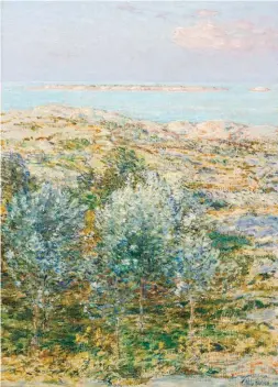  ??  ?? Childe Hassam (1859-1935), Aspens, Isles of Shoals, Late Afternoon, 1900. Oil on canvas, 21¾ x 16 in., signed and dated lower right: ‘Childe Hassam’. Estimate: $80/120,000
