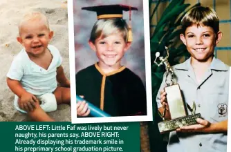  ??  ?? ABOVE LEFT: Little Faf was lively but never naughty, his parents say. ABOVE RIGHT: Already displaying his trademark smile in his preprimary school graduation picture.