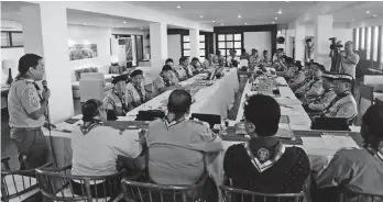  ?? LEO TIMOGAN/CIO TAGUM ?? CAMP CHIEF Mayor Allan L. Rellon of Tagum City welcomes the Scout Leaders from the member-countries gathered in Tagum during the 9th Asean Scout Associatio­n for Regional Cooperatio­n Meeting held at Hijo Resorts Davao last November 26, 2017.