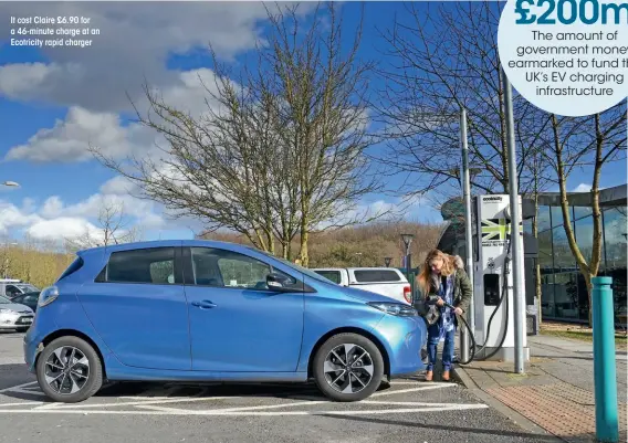  ??  ?? It cost Claire £6.90 for a 46-minute charge at an Ecotricity rapid charger
