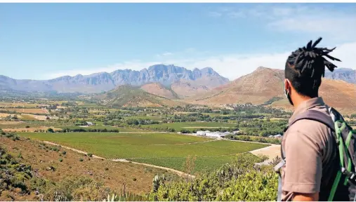  ?? FOTO: CHRISTIAN SELZ/DPA-TMN ?? Erkundunge­n zu Fuß: Guide Jacques Johannisen führt durch die einzigarti­ge Fynbos-Landschaft.