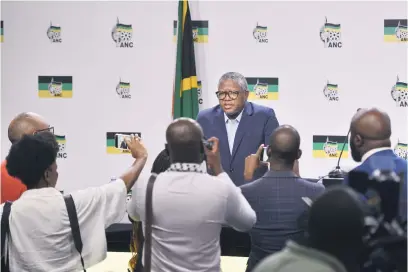  ?? Picture: Nigel Sibanda ?? JUSTIFYING LIST. ANC secretary-general Fikile Mbalula briefs media at Luthuli House in Joburg yesterday on the party’s national and provincial candidates list for the 29 May general election.
