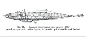  ?? DR ?? Dessin du dirigeable de Pierre Julien, présenté comme “pisciforme”.