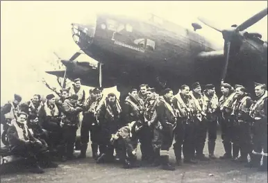  ??  ?? Peter Cadman (fifth from right) with his crew. He would die after his craft exploded while on a training flight in 1944