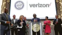  ?? Karen Warren / Houston Chronicle ?? Mayor Sylvester Turner speaks Tuesday at a news conference to announce Verizon’s plans for 5G service in Houston.