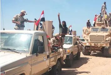  ?? Courtesy: 26 Sepnews.net. ?? Yemeni government forces on their way to Sa’ada. The Iran-aligned Al Houthis have used Sa’ada as a launch pad to fire ballistic missiles across the border into Saudi territory.