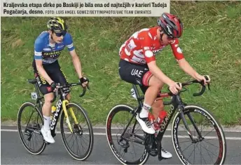  ?? FOTO: LUIS ANGEL GOMEZ/ BETTINIPHO­TO/ UAE TEAM EMIRATES ?? Kraljevska etapa dirke po Baskiji je bila ena od najtežjih v karieri Tadeja Pogačarja, desno.