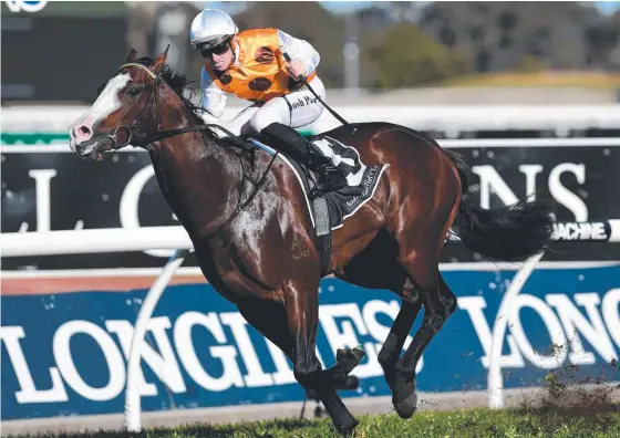  ?? Picture: AAP IMAGE ?? Menari clears out for a brilliant win in The Run To The Rose at Rosehill this month.