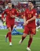  ?? FOTO AFP ?? Invallers Carlos Soler en Alvaro Morata pikten allebei een goaltje mee in de straffe 7-0-zege.